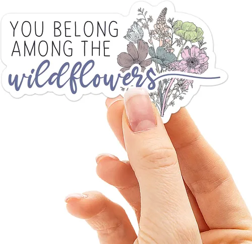 Calcomanía de flores silvestres con texto en inglés "You Belong Among the Wildflowers", bonitas calcomanías de flores para hidromatraz, calcomanía