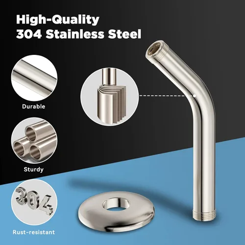 Miniatura 2 de MakeFit Brazo de ducha, brazo universal de tubo de ducha montado en la pared de 6 pulgadas con brida y cinta de teflón, brazo de extensión de acero