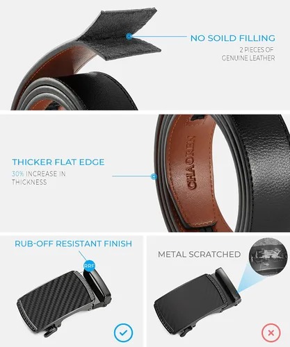 Miniatura 2 de CHAOREN Cinturones de trinquete para hombre, paquete de 2 Cinturón de cuero para hombre de 1 38 pulgadas en caja de regalo, satisface casi