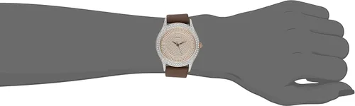 Miniatura 2 de Akribos XXIV AK896 - Reloj con esfera de cristal pavé para mujer, bisel de diamantes con borde elevado en correa de cuero genuino