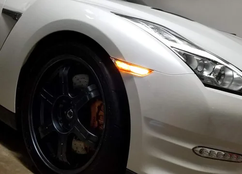 Miniatura 5 de iJDMTOY JDM - Kit de luz de marcador frontal y lateral frontal con lente ahumada 3D ámbar, compatible con Nissan GT-R 2007 en adelante, alimentado