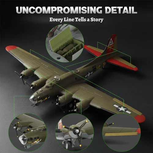 Miniatura 3 de NUOTIE Escala 1/72 B-17 Fortress Bomber (pintura verde) Pre-construcción de avión de guerra vintage de la Segunda Guerra Mundial avión de guerra
