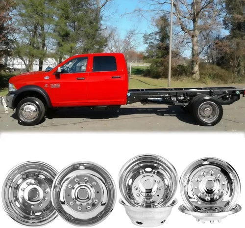 Juego de simulador de doble rueda de acero inoxidable pulido de 19.5 pulgadas, compatible con Dodge Ram 4500/5500 2008-2023 – Duradero y atractivo –