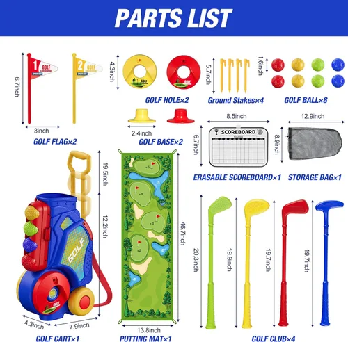 Miniatura 8 de HYES Juego de Golf para Niños Pequeños de 2-4 Años, Club de Golf para Niños con 8 Pelotas, 4 Palos de Plástico, Tapete de Putting, Marcador, Bolsa