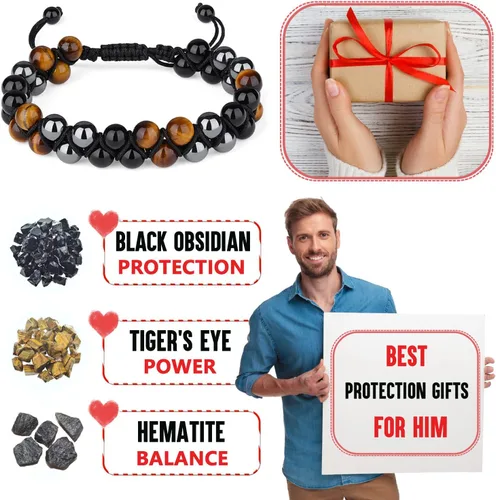 Miniatura 2 de Stocking Stuffers for Men/Teenage Boys - Christmas Gifts for Boyfriend/Husband/Son/Father - Handmade Triple Protection Bracelet - Black
