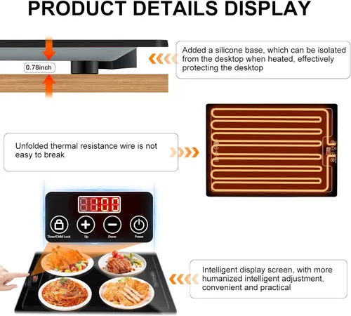Miniatura 6 de Bandeja eléctrica de calentamiento de calor, calentador de superficie completa de 20 x 15 pulgadas con termostato, pantalla digital, soporte de 104
