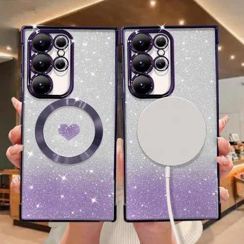 Miniatura 3 de ZONRW Funda magnética para Samsung Galaxy S22 Ultra, para mujeres y niñas, suave chapado de lujo, degradado brillante con purpurina, bonita funda