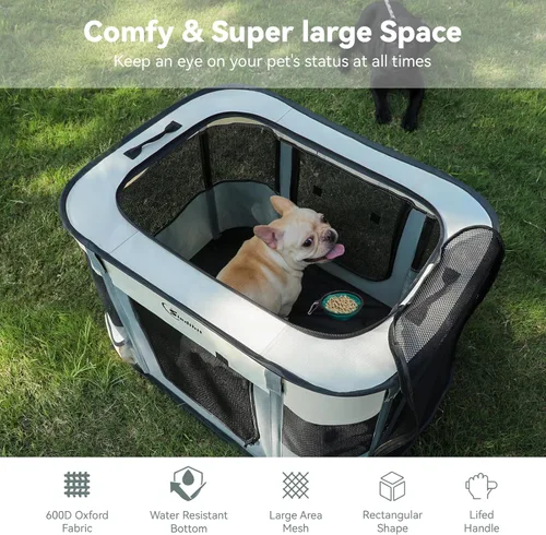 Miniatura 8 de Corralito para perros, gatos y mascotas, corralito portátil para perros en interiores y exteriores, viajes, camping, carpa jaula plegable para Gris