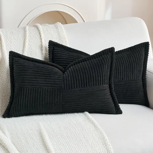 Miniatura 44 de HAUSSY Paquete de 2 fundas de almohada de 22 x 22 pulgadas, fundas decorativas de pana suave, estilo bohemio a rayas sólidas, fundas de cojín