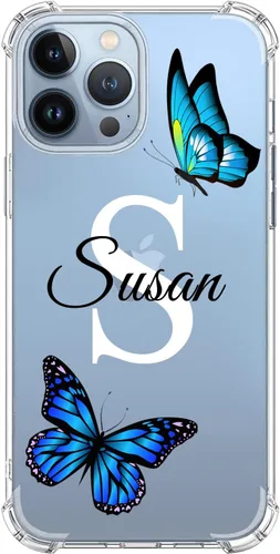 Funda Transparente de Cristal con Nombre Personalizado e Inicial, Compatible con iPhone 16 Pro Max 15 Plus 14 13 12 11 Xs Max XR 8 7 6 Plus 11 Mini