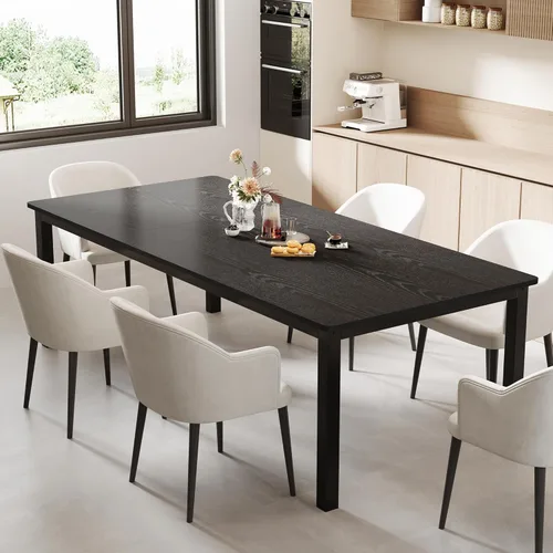 GarveeHome Mesa de comedor industrial de 70.8 pulgadas para 6, mesa de comedor larga de madera con diseño de mortaja y espiga, mesa de cocina con