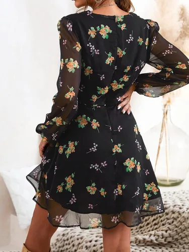 Miniatura 3 de CUPSHE Women's Mini Dress Casual Floral Chiffon Flowy Dresses Long Sleeve Dress for Women