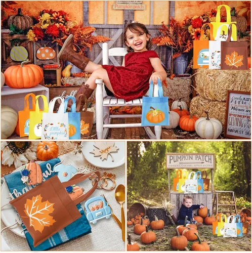 Miniatura 2 de FHzytg 20 bolsas de regalo de calabaza azul para fiesta, bolsas de dulces para fiesta de otoño, bolsas de regalo de calabaza de Halloween, bolsas