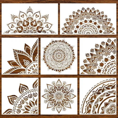 8 Piezas Plantillas de Pintura de Mandala - Plantillas Reutilizables de Diseño Floral para Pared DIY, Azulejos, Muebles, Lienzo, Decoración Interior