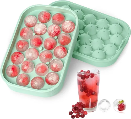 Miniatura 9 de Bandeja para cubitos de hielo, paquete de 2 unidades de silicona flexible para 22 bolas de hielo con tapa, sin BPA, bandejas de cubitos de hielo