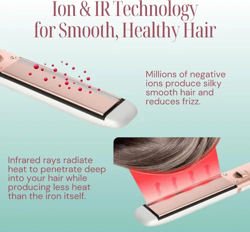 Miniatura 4 de Asani Plancha plana 2 en 1 para alisar y rizar el cabello, tecnología de iones negativos, revestimiento de cerámica antiencrespamiento, 5 ajustes