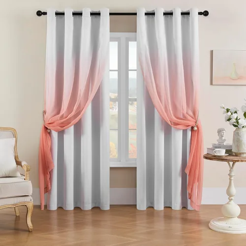 naturetalk Cortinas opacas para oscurecer la habitación con degradado traslúcido, juego de 2 paneles de cortina – Parte superior con ojales