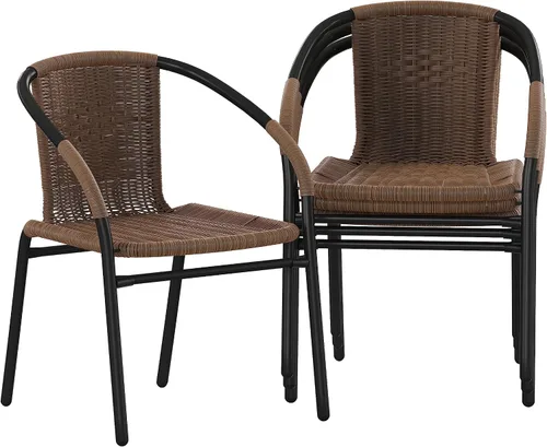 Miniatura 17 de Flash Furniture Lila Paquete de 2 Sillas Apilables de Ratán Beige para Restaurante Interior-Exterior