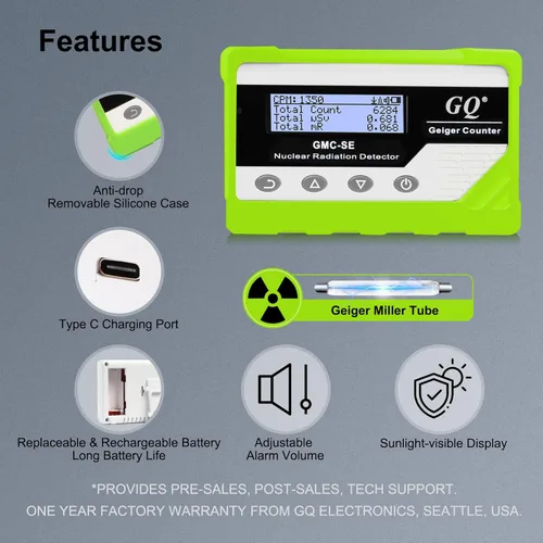 Miniatura 5 de GQ GMC-SE Geiger Detector de radiación de contador Beta Gamma de rayos X portátil Monitor de radiación dosímetro digital de radiación nuclear