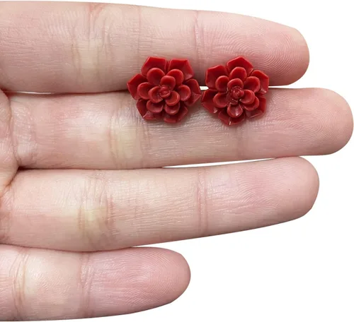 Miniatura 21 de Handmade Succulent Earrings 13mm Hypoallergenic 925 Sterling Silver Post Soft Ceramic Resin Stud Earrings for Women Sensitive Ears