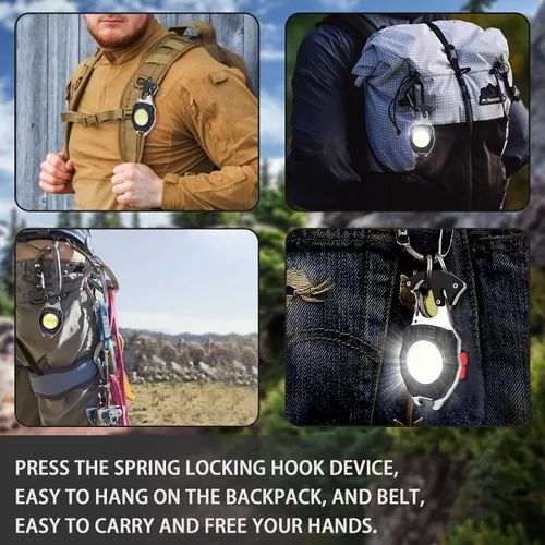 Miniatura 7 de COB - Llavero de luz de trabajo – Multiherramienta recargable para campamento, iniciador de fuego, 7 modos, 1600 lúmenes, para supervivencia