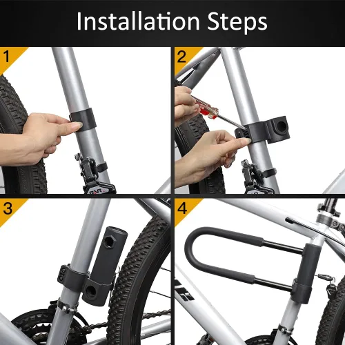 Miniatura 7 de Bloqueo en U para bicicleta de alta resistencia, grillete de 0.630 in y cable de seguridad de 4 pies/6 pies de longitud con soporte de montaje Large
