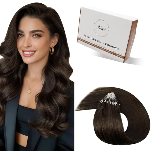 Miniatura 17 de Hetto Extensiones de cabello humano con nano cuentas, balayage, extensiones de cabello humano, color negro degradado a plateado, extensiones