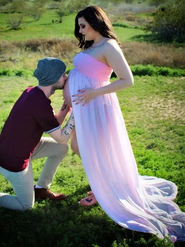 Miniatura 2 de Vestido de maternidad sin tirantes para mujer, con hombros descubiertos, para fotografía, vestido de gasa con abertura frontal para sesión de fotos