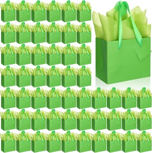 Miniatura 25 de Qilery 50 bolsas de regalo de papel de boda a granel con papel de seda, pequeñas bolsas de regalo con asa y etiquetas para cumpleaños, bodas