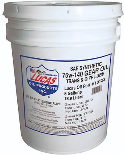Lucas Oil 10123 SAE 75W-140, aceite sintético para engranajes - 5 galones