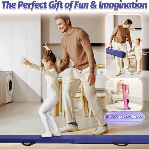 Miniatura 5 de Viga de equilibrio plegable de 6 pies/9 pies para niños de 3 a 15 años - Viga de suelo de gimnasia plegable, antideslizante, bolsa de transporte