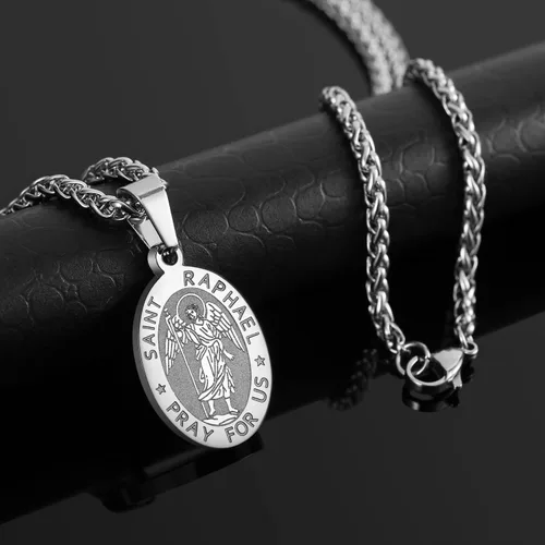 Miniatura 111 de P. BLAKE Collar ovalado de San Cristóbal, Miguel, José, Jude/Virgen María/José/Francisco/Patrick/Anthony/Benedict/Thomas para hombres y mujeres
