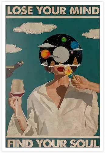 Miniatura 19 de Póster retro con texto en inglés «Lose Your Mind Find Your Soul», arte de pared inspirador para la salud mental, arte abstracto de música cósmica