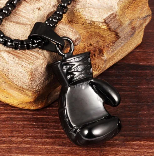 Miniatura 26 de Hamoery Collar con colgante de cadena de guante de boxeo de acero inoxidable punk para hombres y mujeres