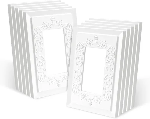 Miniatura 13 de Cubiertas de enchufe decorativas modernas de estilo clásico con diseño en relieve de pétalo, blanco, placa de pared para receptáculo eléctrico