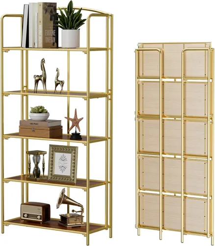 Miniatura 14 de Crofy - Estantería plegable sin montaje para sala de estar, estantería plegable de 2 niveles en color negro para oficina en casa, organizador