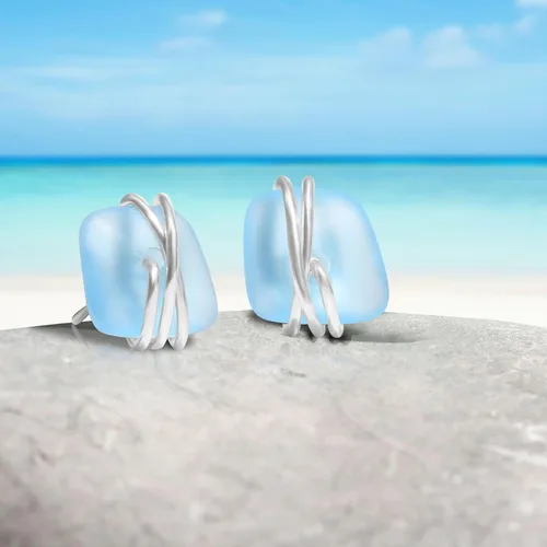 Miniatura 16 de Sea Glass Earrings S925 Sterling Silver Hypoallergenic Handmade Stud Post Earrings Beach Glass Fashion Handcraft Jewelry earrings stud earrings from
