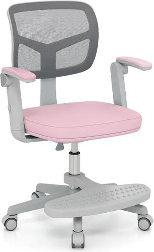 Miniatura 18 de Giantex Silla de escritorio para niños, silla rodante ergonómica ajustable con reposapiés y apoyabrazos abatibles, silla de oficina para niños