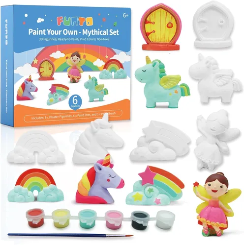 Funto Kit de pintura de unicornio, juego de artes y manualidades, proyectos STEAM Actividad creativa juguetes de bricolaje, con 6 figuras, 6 macetas