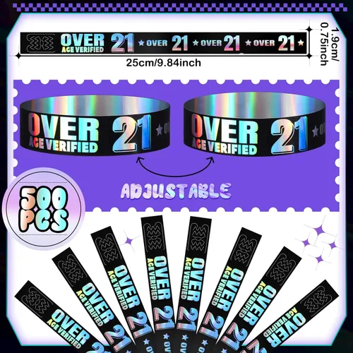 Miniatura 3 de Ferraycle Más de 21 pulseras holográficas para eventos, pulseras de plástico para fiestas, pulseras impermeables para eventos, conciertos Negro
