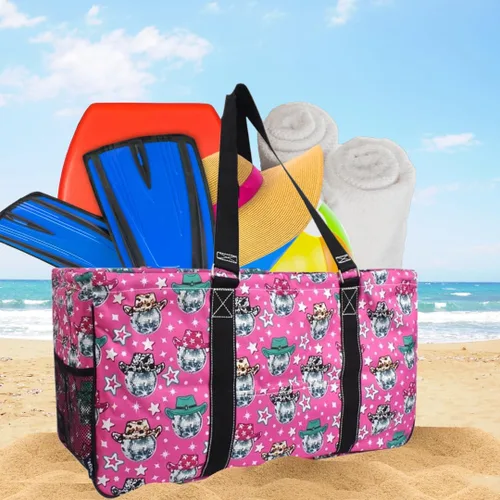 Miniatura 285 de NGIL Bolsa de comestibles reutilizable extra grande plegable de gran tamaño para comestibles, almacenamiento, picnic, playa, Bronco-negro occidental
