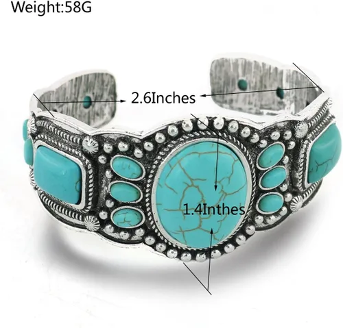 Miniatura 3 de Pulsera de turquesa comprimida con base chapada en rgentium antiguo para mujer, joyería de moda