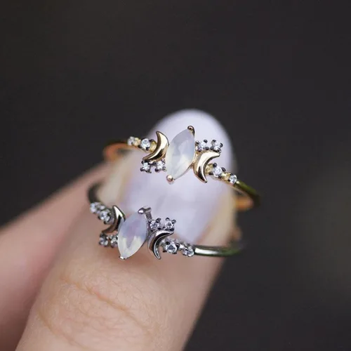 Miniatura 7 de Alianza de boda Balakie Chic para mujer, diseño de luna, blanco y ópalo