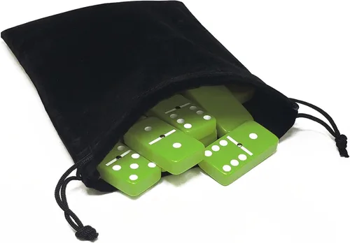 Dominó doble 6 de tamaño jumbo de torneo profesional en color verde lima acrílico en elegante bolsa de terciopelo negro