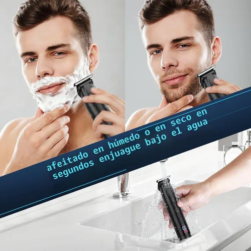 Miniatura 8 de Bomxin Cortadora de barba para hombres, 6 en 1, inalámbrica, impermeable, eléctrica, para bigote, cuerpo y cara, kit de aseo todo en uno