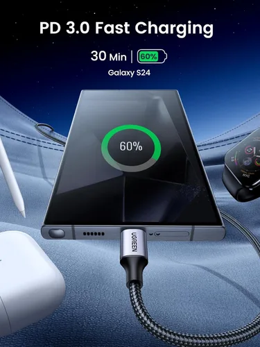 Miniatura 3 de UGREEN Cable USB C a USB C de 6 pies, 60 W, paquete de 2 cables USB C de nailon trenzado tipo C para iPhone 17/16, Galaxy S25/S24/S23, Pixel 10/9