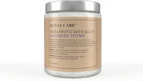 Olivia Care Epsom - Sales de baño con tomillo de lavanda, terapéuticas, alivian el estrés y relajan los músculos. Exfolia, rejuvenece, calmante y