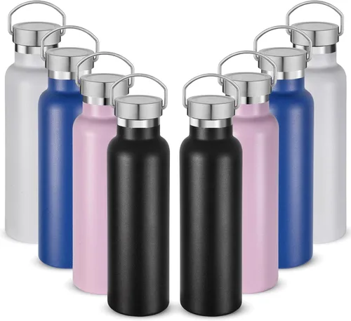 Miniatura 9 de Neihepal Paquete de 4 botellas de agua aisladas de 20 onzas, botella deportiva de doble pared de acero inoxidable con tapa de asa, termo Bubble gum