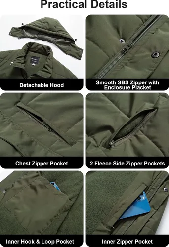 Miniatura 6 de CREATMO US Chaqueta acolchada de invierno para hombre grande y alta, impermeable, abrigo de burbujas, parka de esquí hinchada con capucha