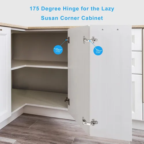 Miniatura 2 de Chibery Paquete de 2 bisagras de esquina Lazy Susan de 135°, base de bisagra tridimensional ajustable, ajuste 3D, superposición completa oculta
